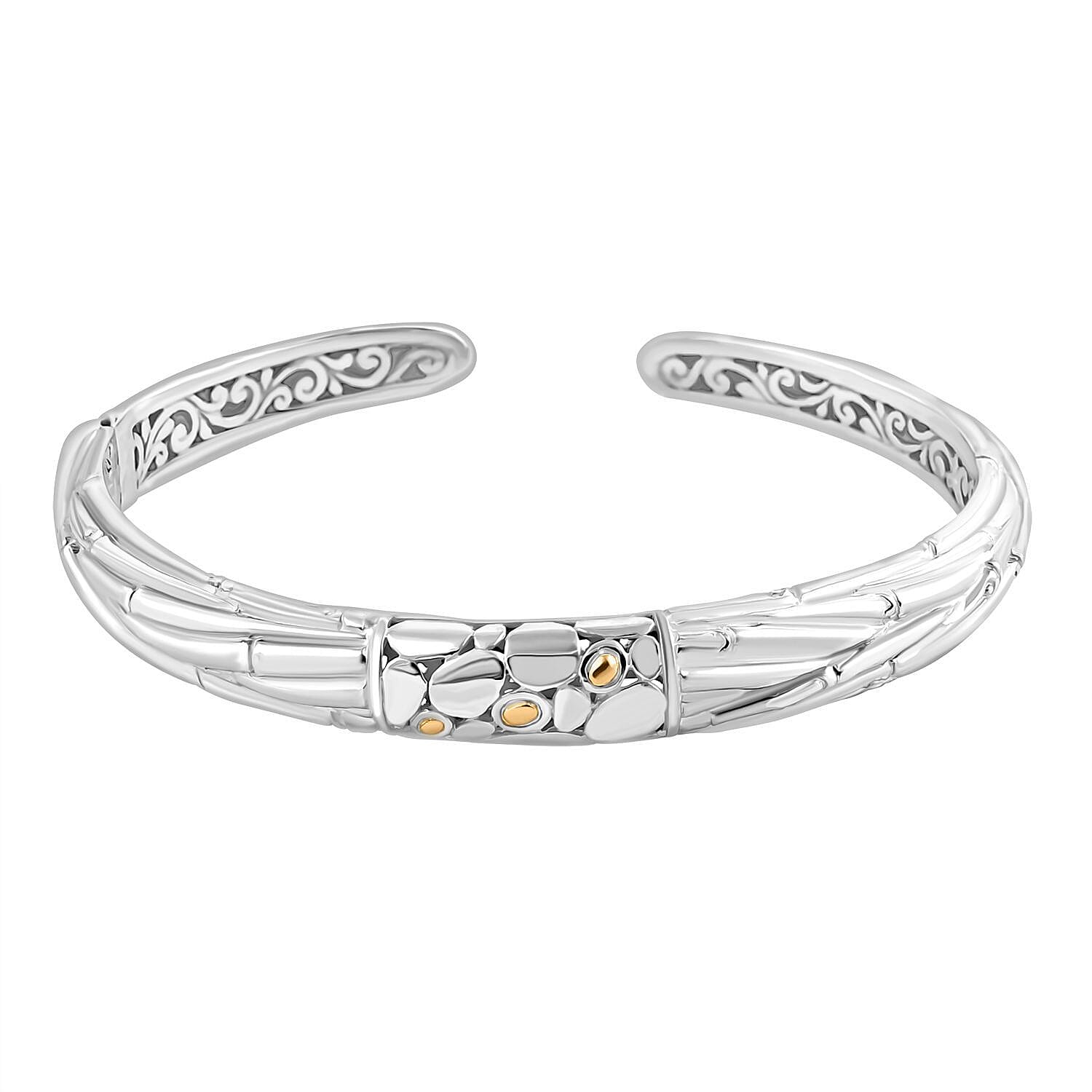 Royal Bali Iconic Edition - Designer Inspired Sterling Silver Unity Bangle with 18K Yellow Gold, Two Tone Wt. 26.50 Gms