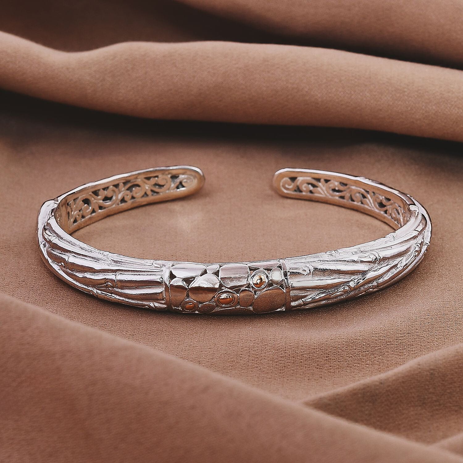 Royal Bali Iconic Edition - Designer Inspired Sterling Silver Unity Bangle with 18K Yellow Gold, Two Tone Wt. 26.50 Gms