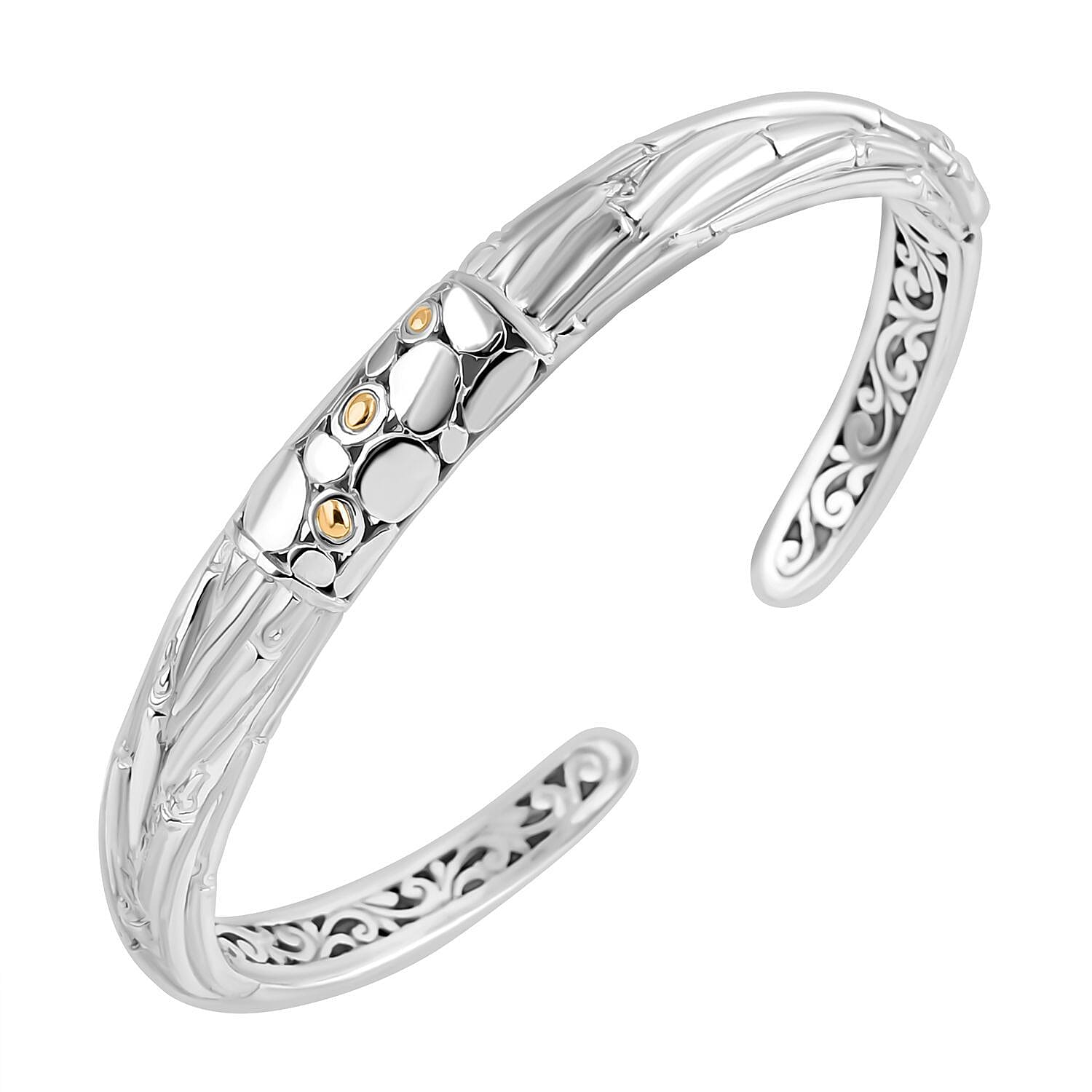 Royal Bali Iconic Edition - Designer Inspired Sterling Silver Unity Bangle with 18K Yellow Gold, Two Tone Wt. 26.50 Gms