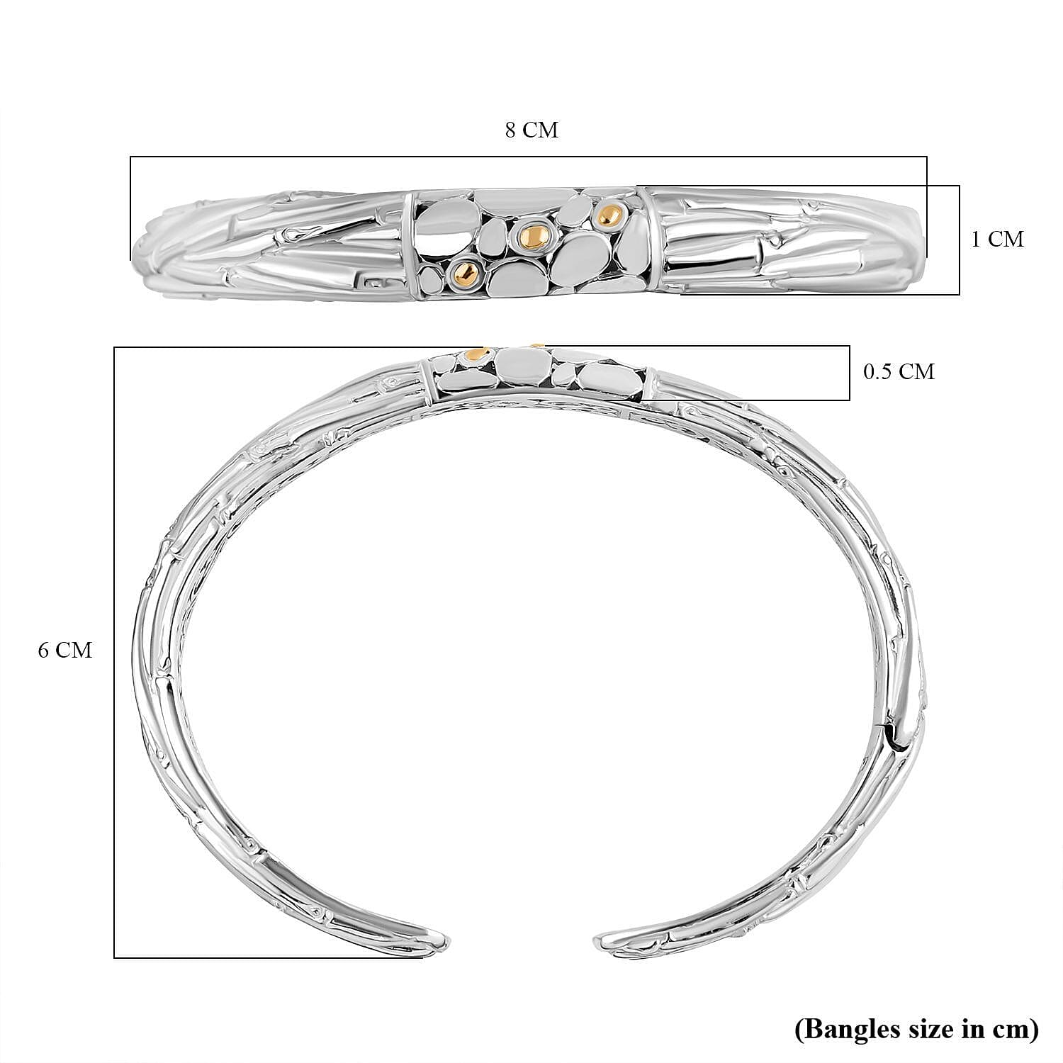 Royal Bali Iconic Edition - Designer Inspired Sterling Silver Unity Bangle with 18K Yellow Gold, Two Tone Wt. 26.50 Gms