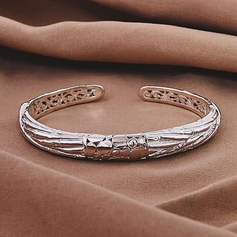 Royal Bali Iconic Edition - Designer Inspired Sterling Silver Unity Bangle with 18K Yellow Gold, Two Tone Wt. 27.25 Gms - 7.5