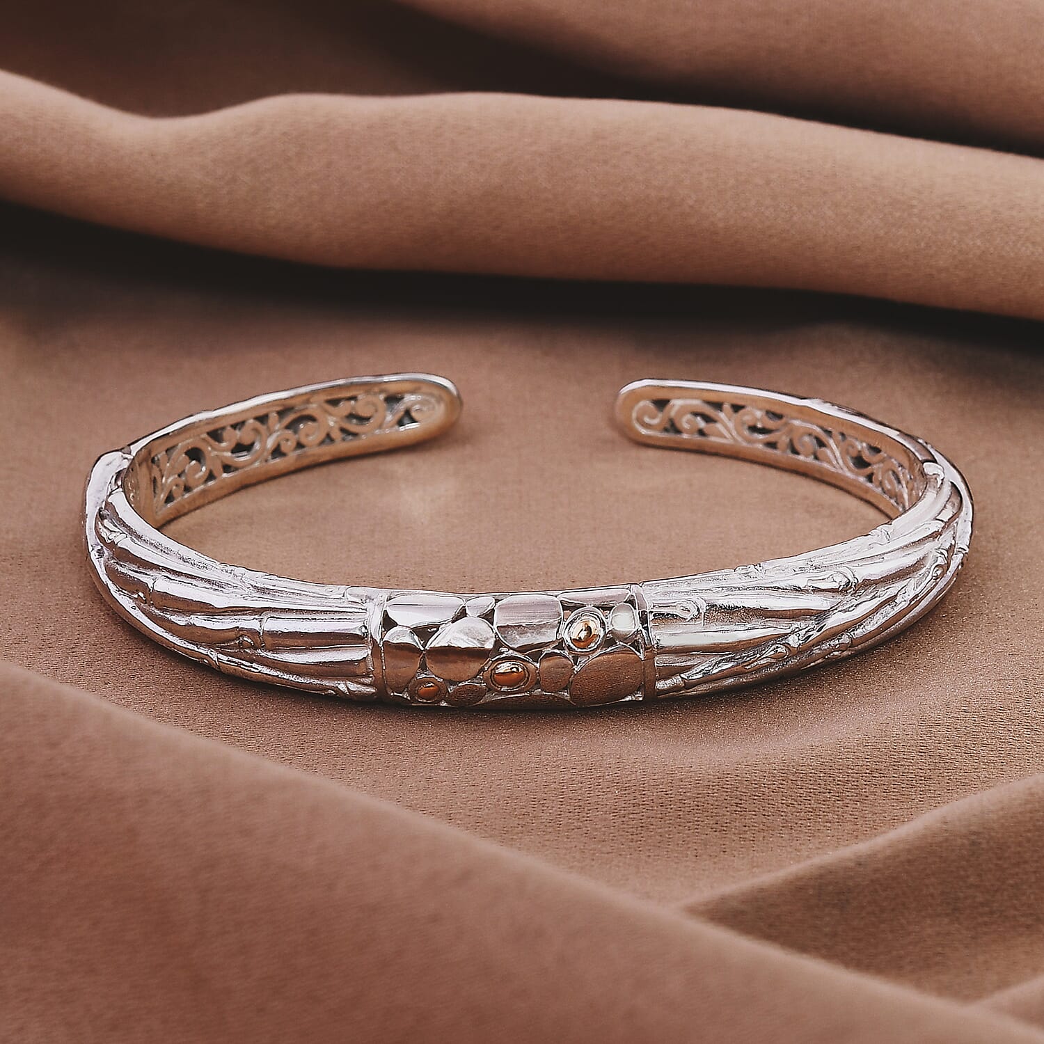 Royal Bali Iconic Edition - Designer Inspired Sterling Silver Unity Bangle (Size - 8) with 18K Yellow Gold, Two Tone Wt. 29.01 Gms.