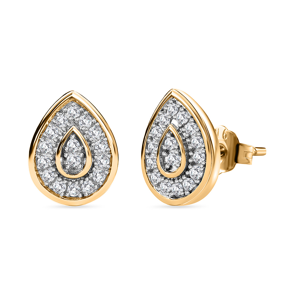 9K Yellow Gold  I3   White Diamond  I3 Solitaire Stud Push Post Earring 0.20 ct,  Gold Wt. 0.88 Gms  0.198  Ct.