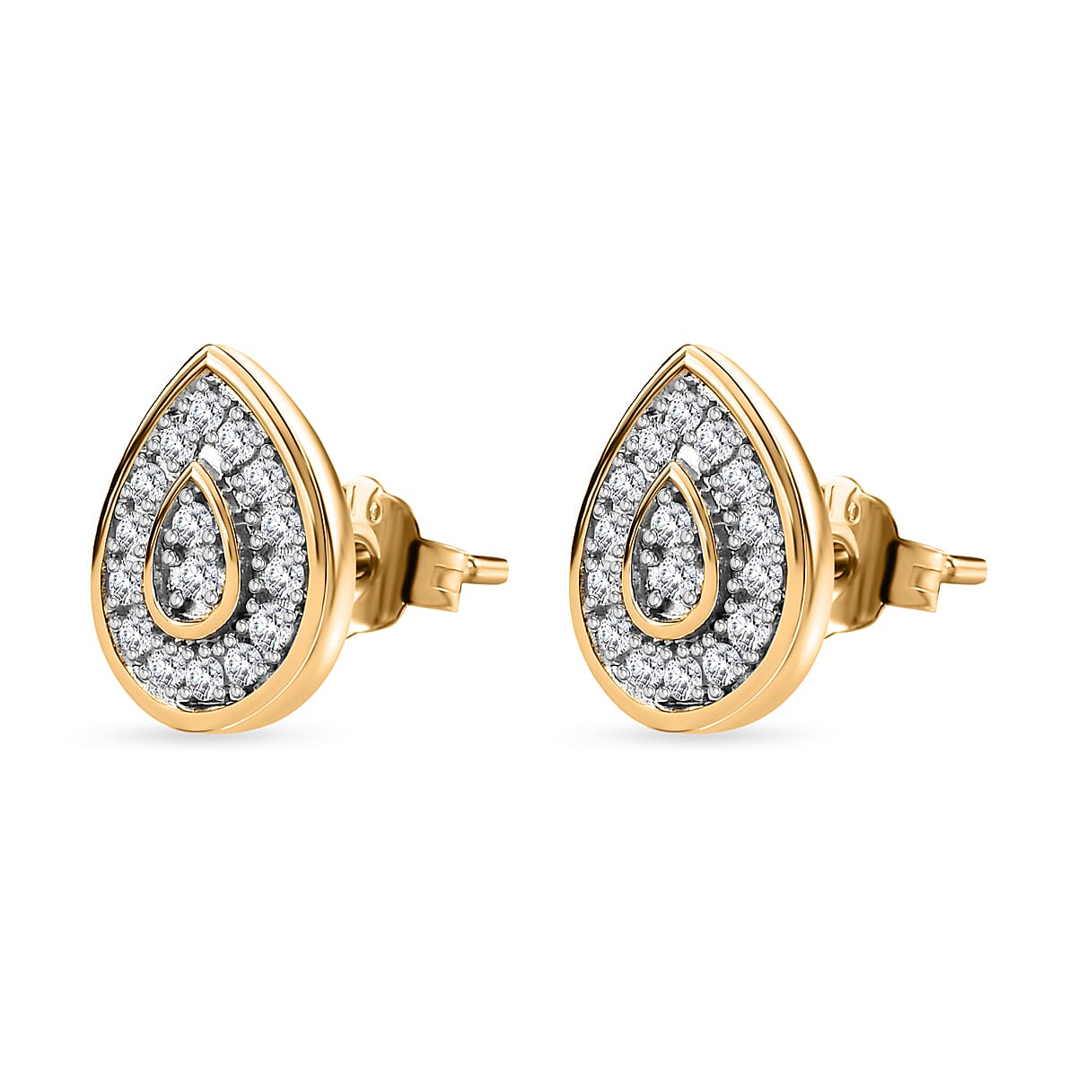 9K Yellow Gold Natural White Diamond Earrings 0.20 Ct