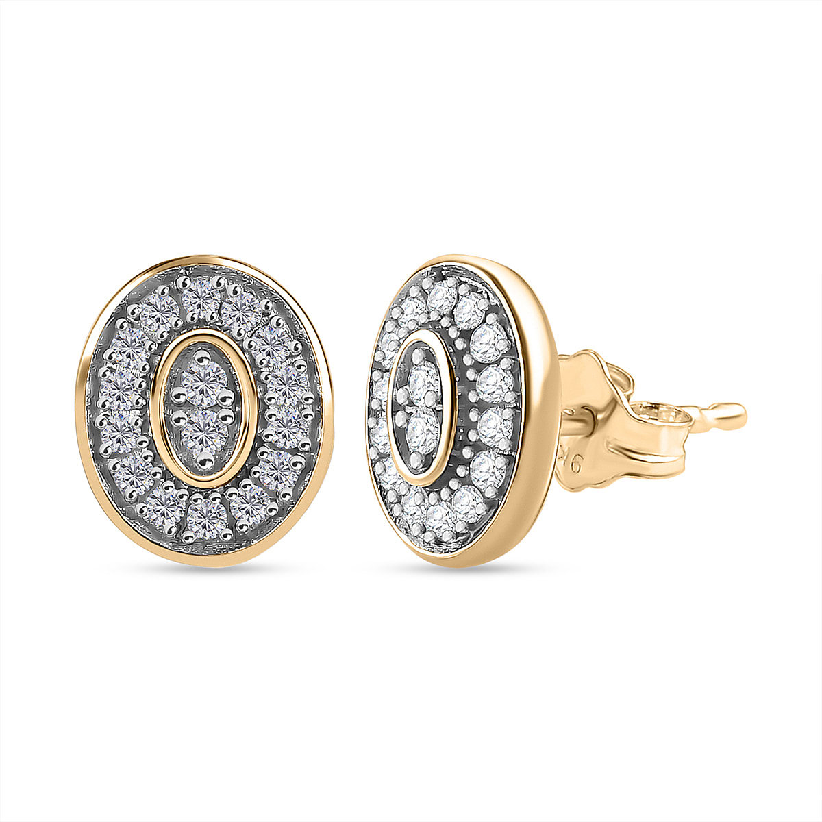 TLV Your Choice - 9K Yellow Gold Natural White Diamond Earrings - Oval