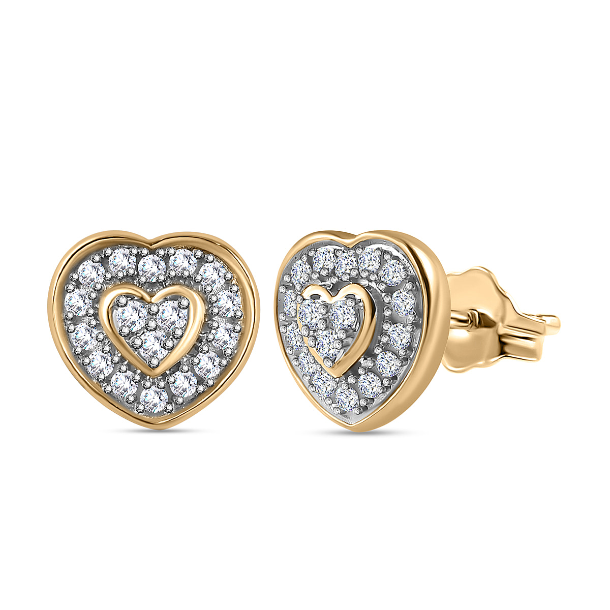 9K Yellow Gold  I3   White Diamond  I3 Solitaire Stud Push Post Earring 0.19 ct,  Gold Wt. 1.23 Gms  0.190  Ct.