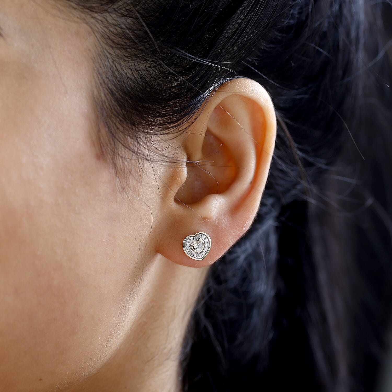 Your Choice - 9K Yellow Gold Natural White Diamond Earrings 0.20 Ct - Heart.