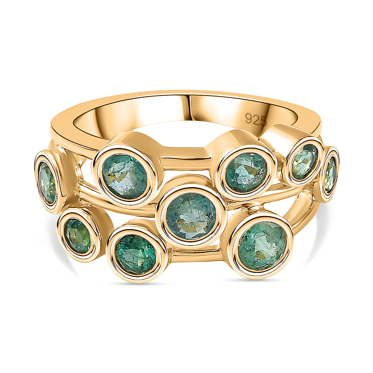 Premium Emerald Bubble Ring in 18K Yellow Gold Vermeil Plated Sterling Silver 1.65 Ct.