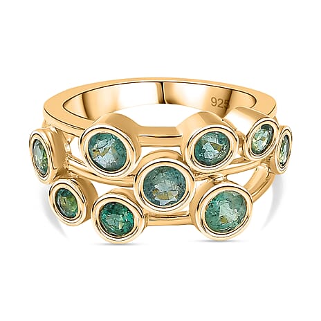 AAA Gemfields Emerald Bubble Ring in 18K Gold Vermeil Sterling Silver 1.65 Ct.