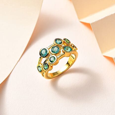 AAA Gemfields Emerald Bubble Ring in 18K Gold Vermeil Sterling Silver 1.65 Ct.