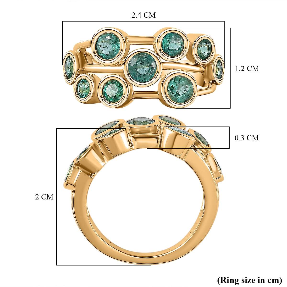 AAA Gemfields Emerald Bubble Ring in 18K Gold Vermeil Sterling Silver 1.65 Ct. AAA Gemfields Emerald Bubble Ring in 18K Gold Vermeil Sterling Silver 1.65 Ct.