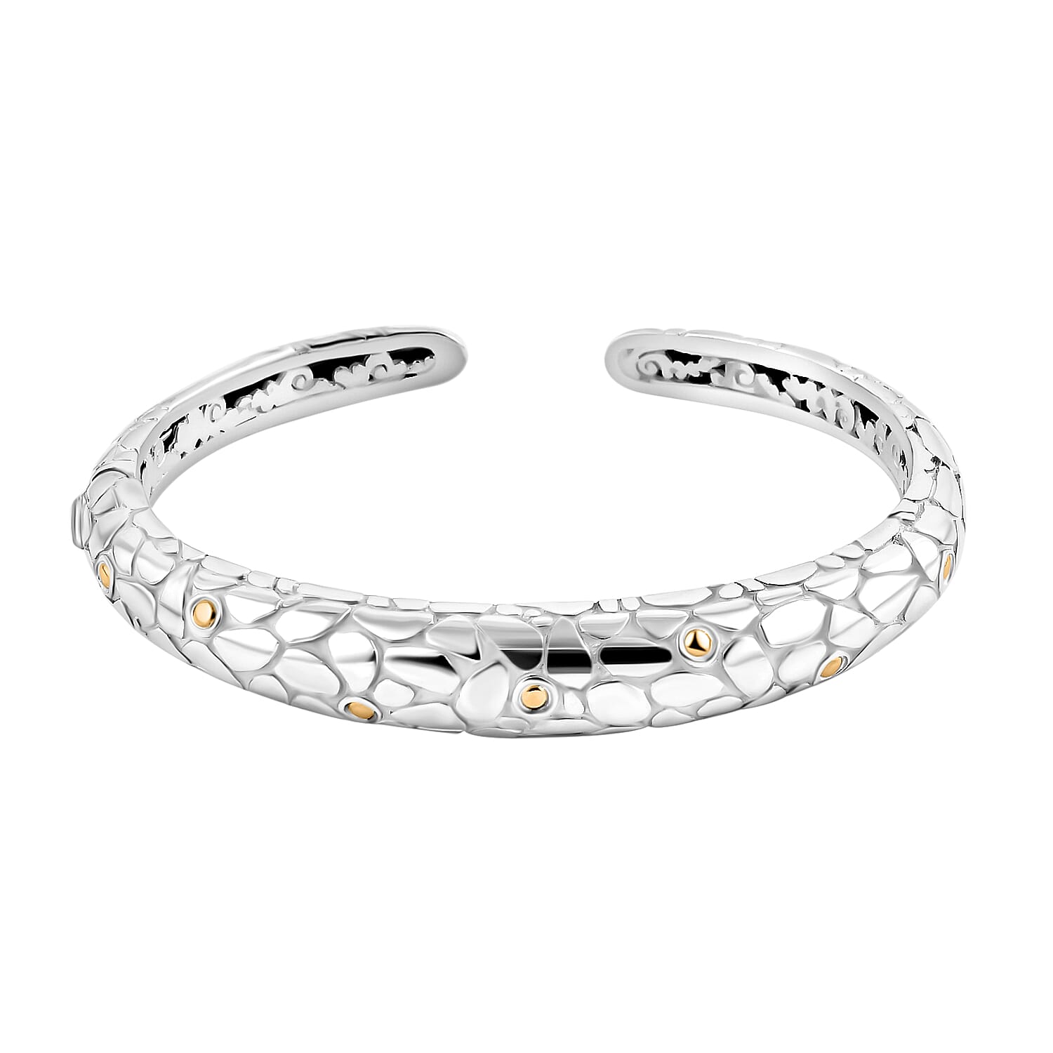 Sterling Silver Cuff Bangle (Size 7.5) in 18K Yellow Gold & Silver Plated