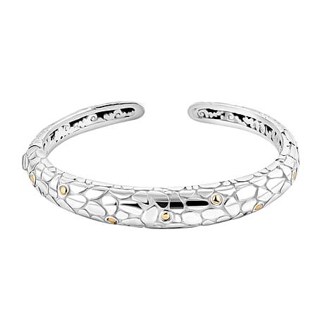 Sterling Silver Cuff Bangle (Size 7.5) in 18K Yellow Gold & Silver Plated
