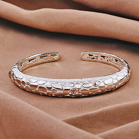 Royal Bali Collection - Sterling Silver Cuff Bangle (Size 7.5) in 18K Yellow Gold & Silver Plated 30 Gms