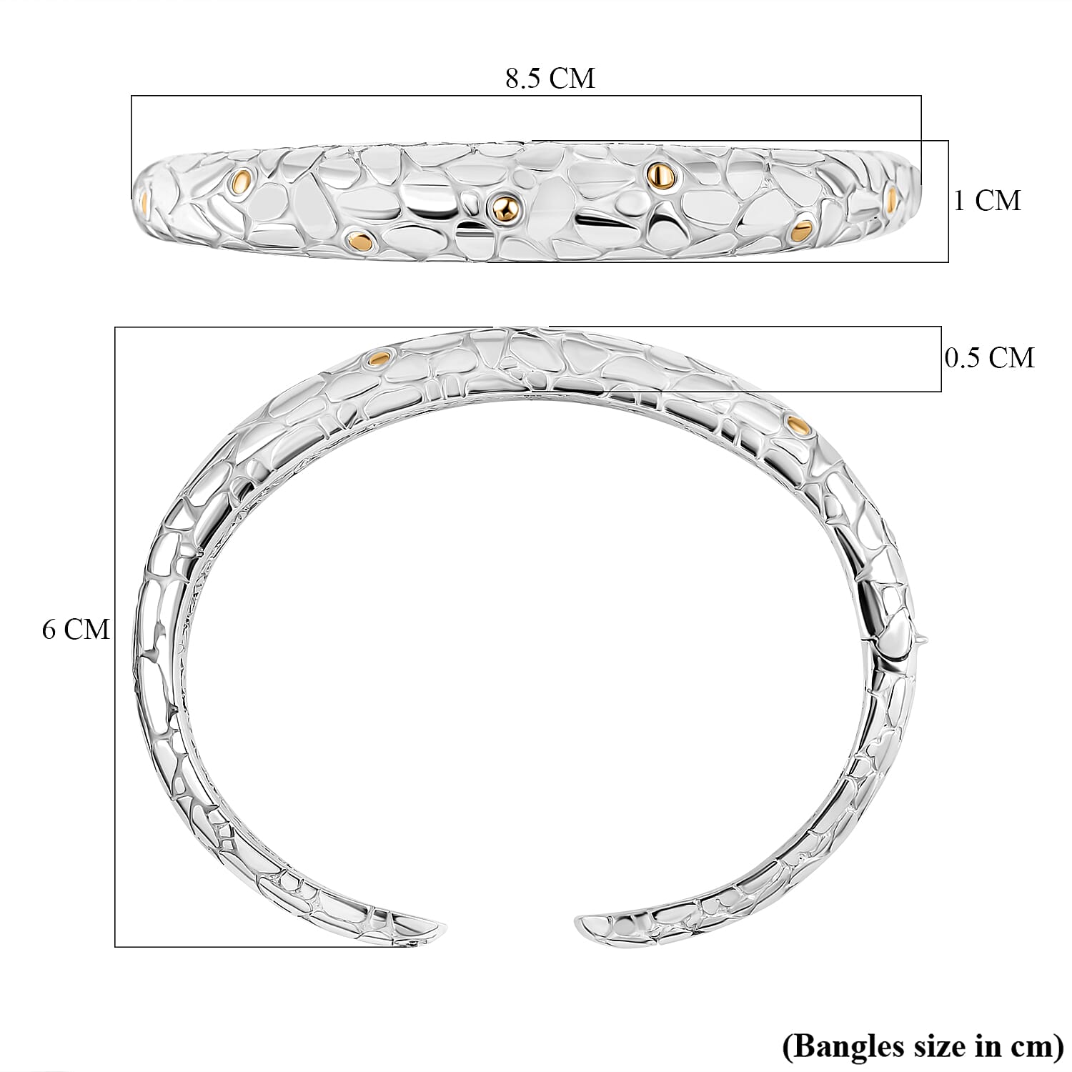 Sterling Silver Cuff Bangle (Size 7.5) in 18K Yellow Gold & Silver Plated