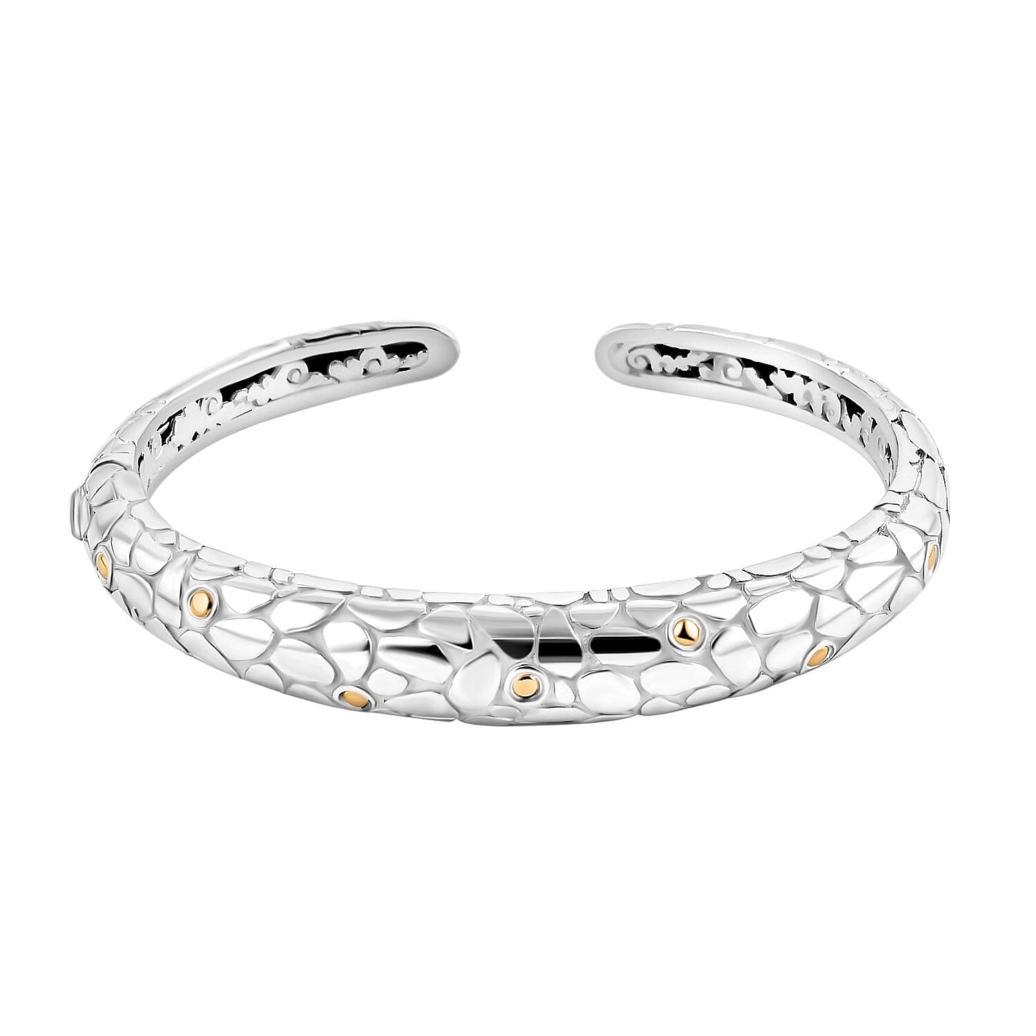 Sterling Silver Cuff Bangle (Size 8) in 18K Yellow Gold & Silver Plated