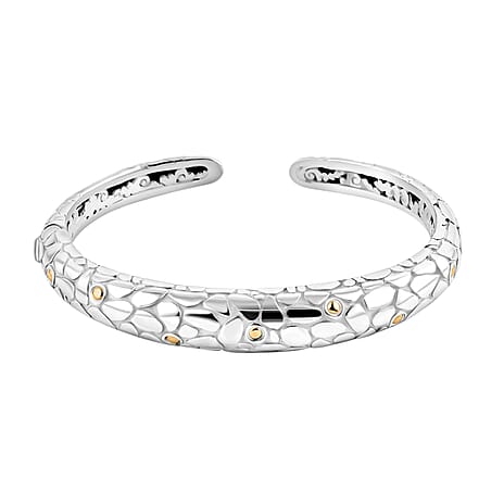 Sterling Silver Cuff Bangle (Size 8) in 18K Yellow Gold & Silver Plated