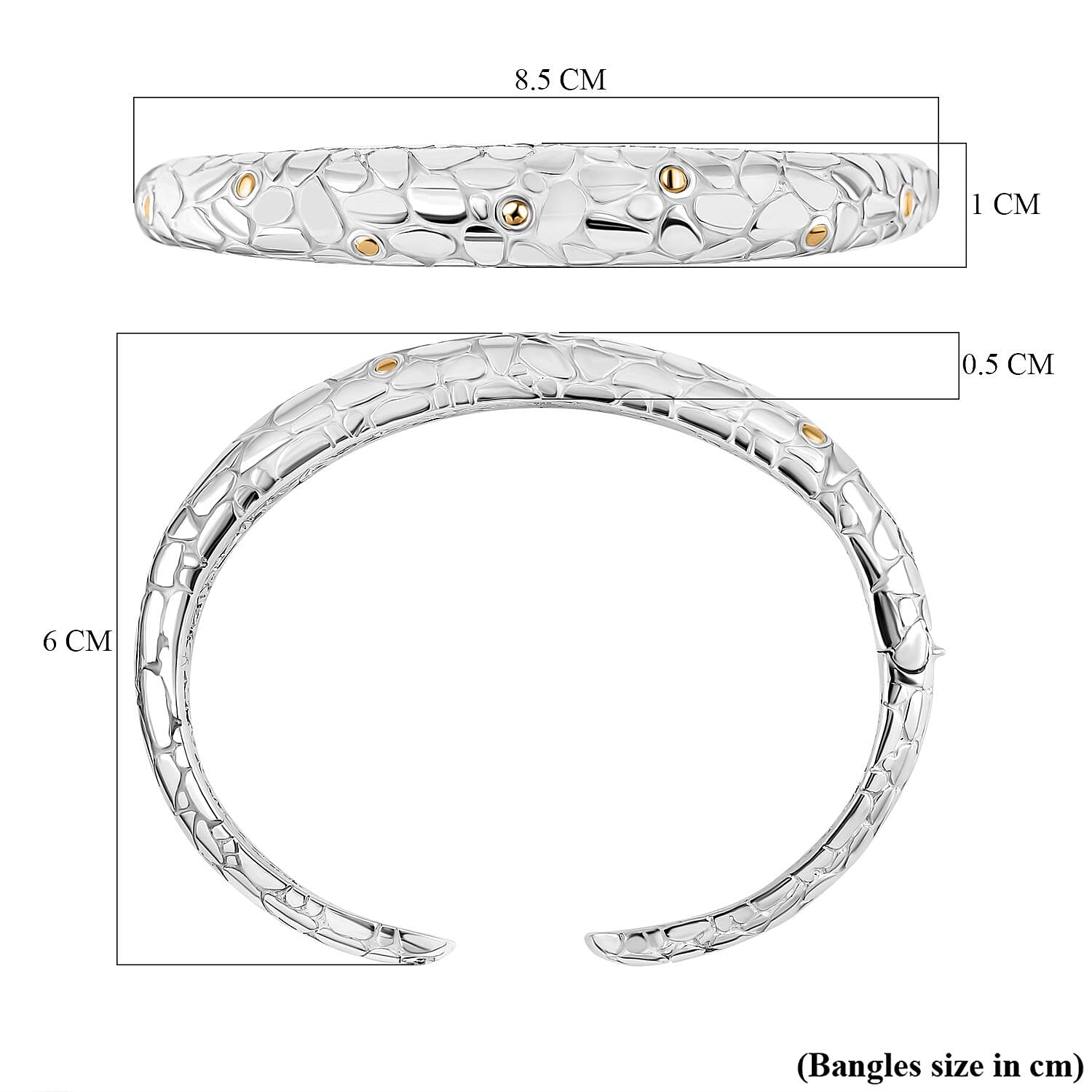Sterling Silver Cuff Bangle (Size 8) in 18K Yellow Gold & Silver Plated