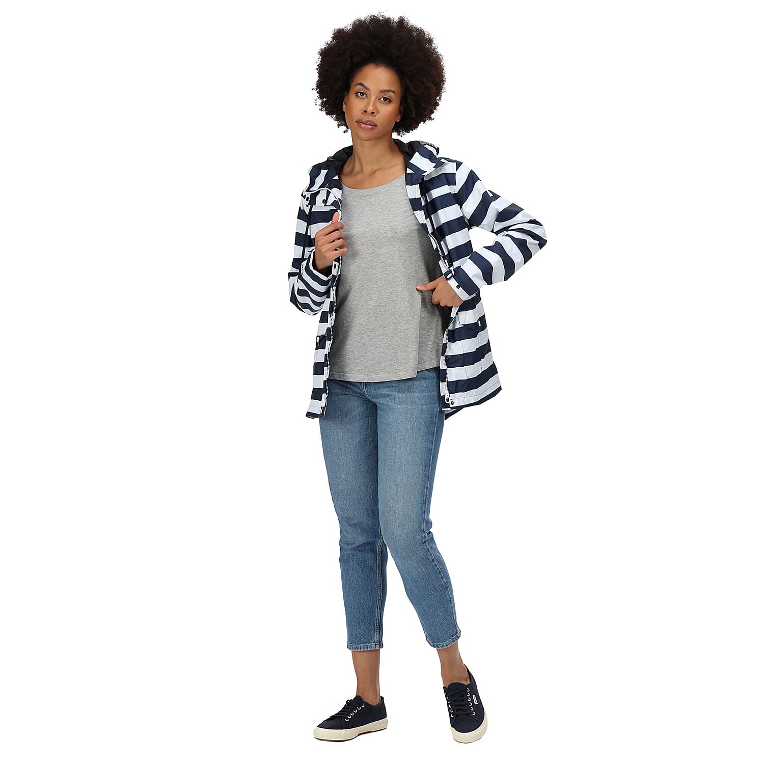 REGATTA Bayarma Striped Jacket (Size 12) - Navy & White