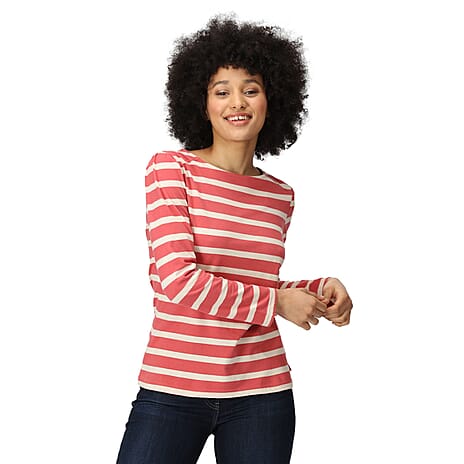 REGATTA Womens Federica Striped T-Shirt (Size 10) - Red & Light Vanilla