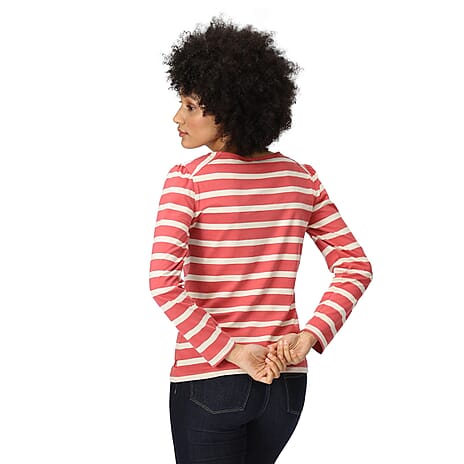 REGATTA Womens Federica Striped T-Shirt (Size 10) - Red & Light Vanilla