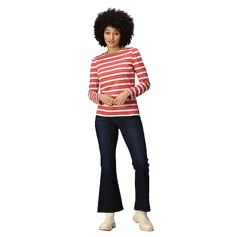 REGATTA Womens Federica Striped T-Shirt (Size 10) - Red & Light Vanilla