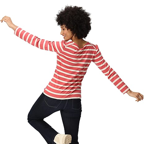 REGATTA Womens Federica Striped T-Shirt (Size 10) - Red & Light Vanilla