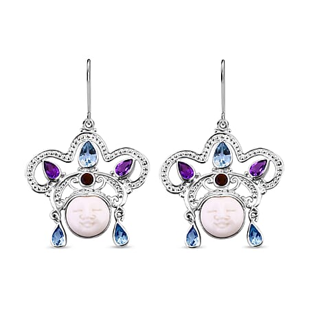 Royal Bali Princess Collection - Ox Bone and Multi Gemstone Earrings in Sterling Silver