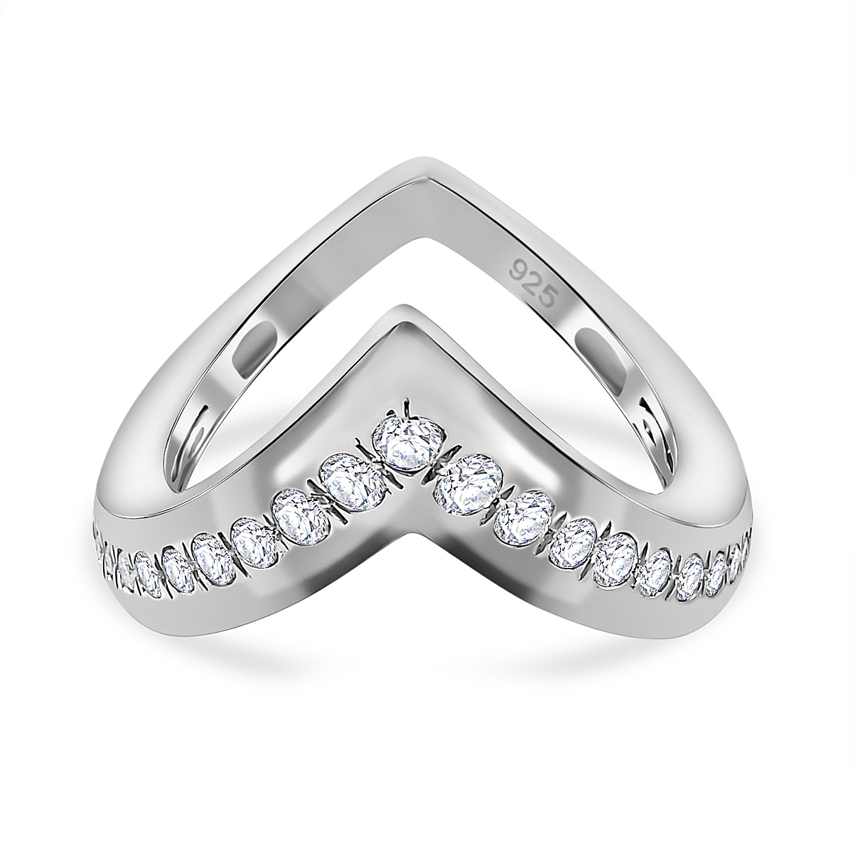 Moissanite Wishbone Ring in Platinum Overlay Sterling Silver 0.45 ct  0.538  Ct.