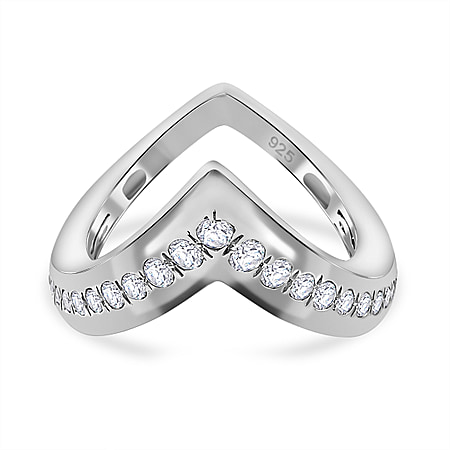 Moissanite Wishbone Ring in Platinum Overlay Sterling Silver 0.45 ct  0.538  Ct.