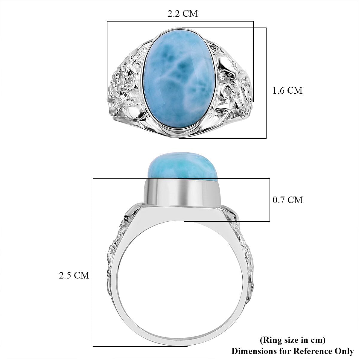 Larimar  Ring  Sterling Silver 6.67 ct,  Silver Wt. 8 Gms  6.670  Ct.