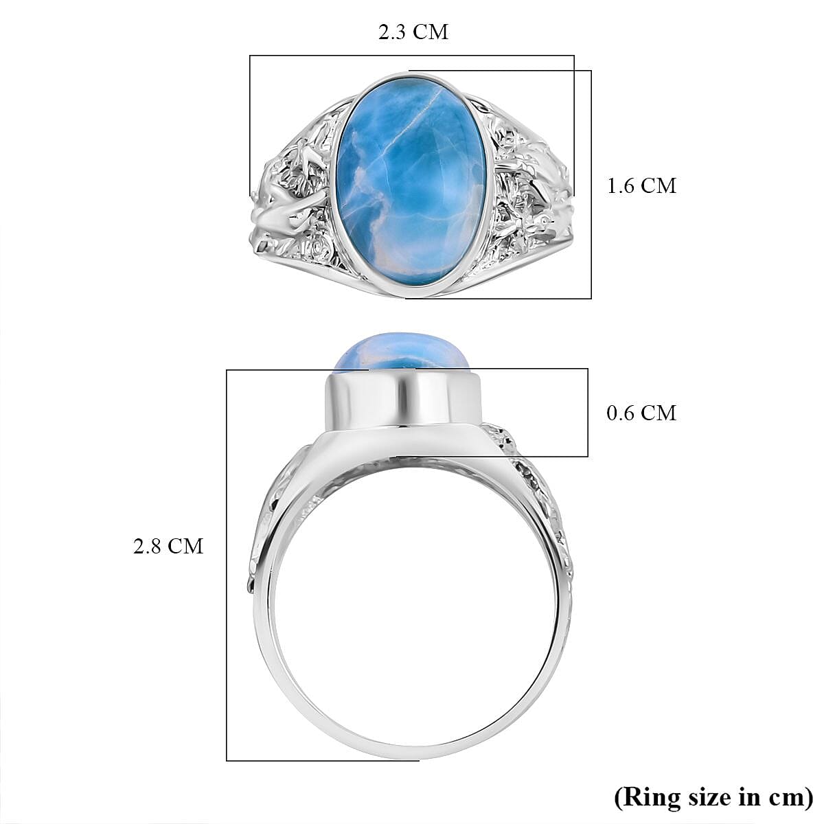 Artisan Crafted Larimar Dolphin Solitaire Ring in Sterling Silver 6.67 Ct, Silver Wt. 5.36 Gms
