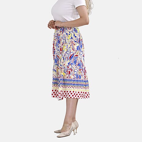 TAMSY 100% Viscose Floral Pattern Elastic Waist Summer Maxi Skirt (One Size) - Blue - Yellow