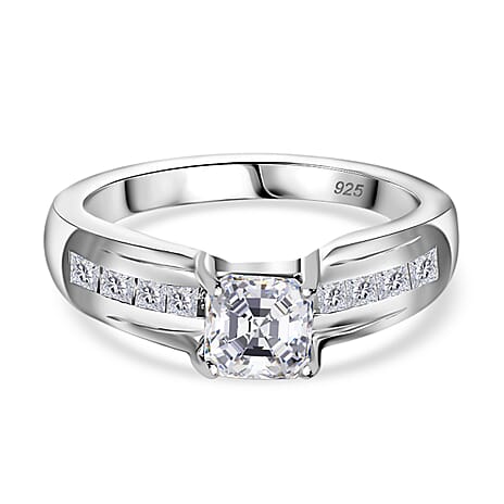 Moissanite Ring in Platinum Overlay Sterling Silver 1.15 Ct.