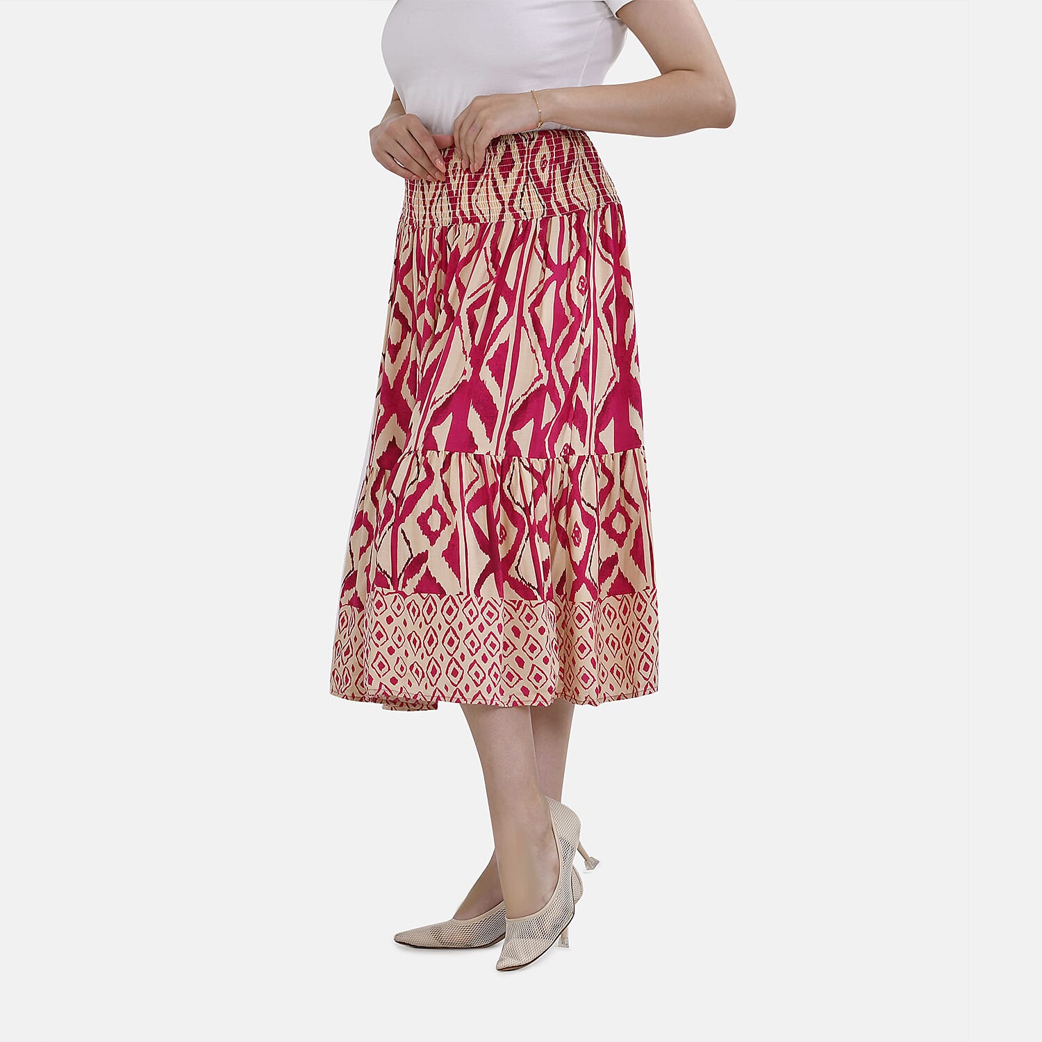 TAMSY 100% Viscose Floral Pattern Elastic Waist Maxi Skirt (Fits upto 20) - Pink