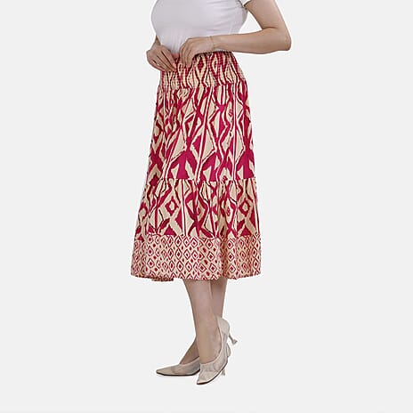 TAMSY 100% Viscose Floral Pattern Elastic Waist Maxi Skirt (Fits upto 20) - Pink