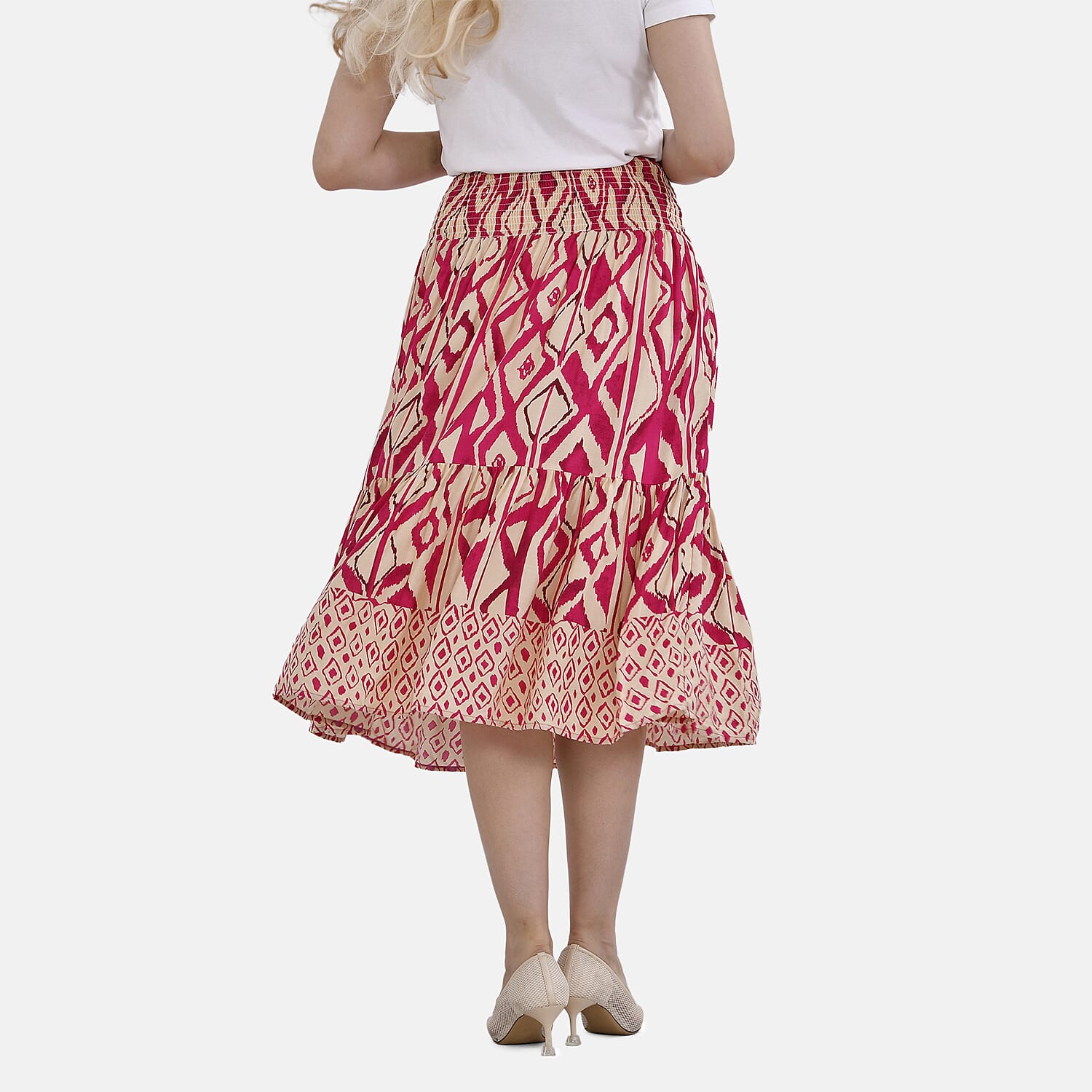 TAMSY 100% Viscose Floral Pattern Elastic Waist Maxi Skirt (Fits upto 20) - Pink