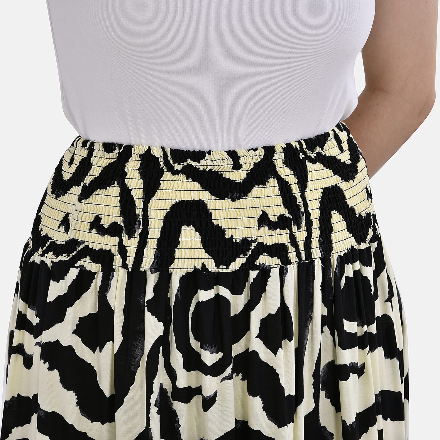 TAMSY 100% Viscose Floral Pattern Elastic Waist Maxi Skirt (Fits upto 20) - Black