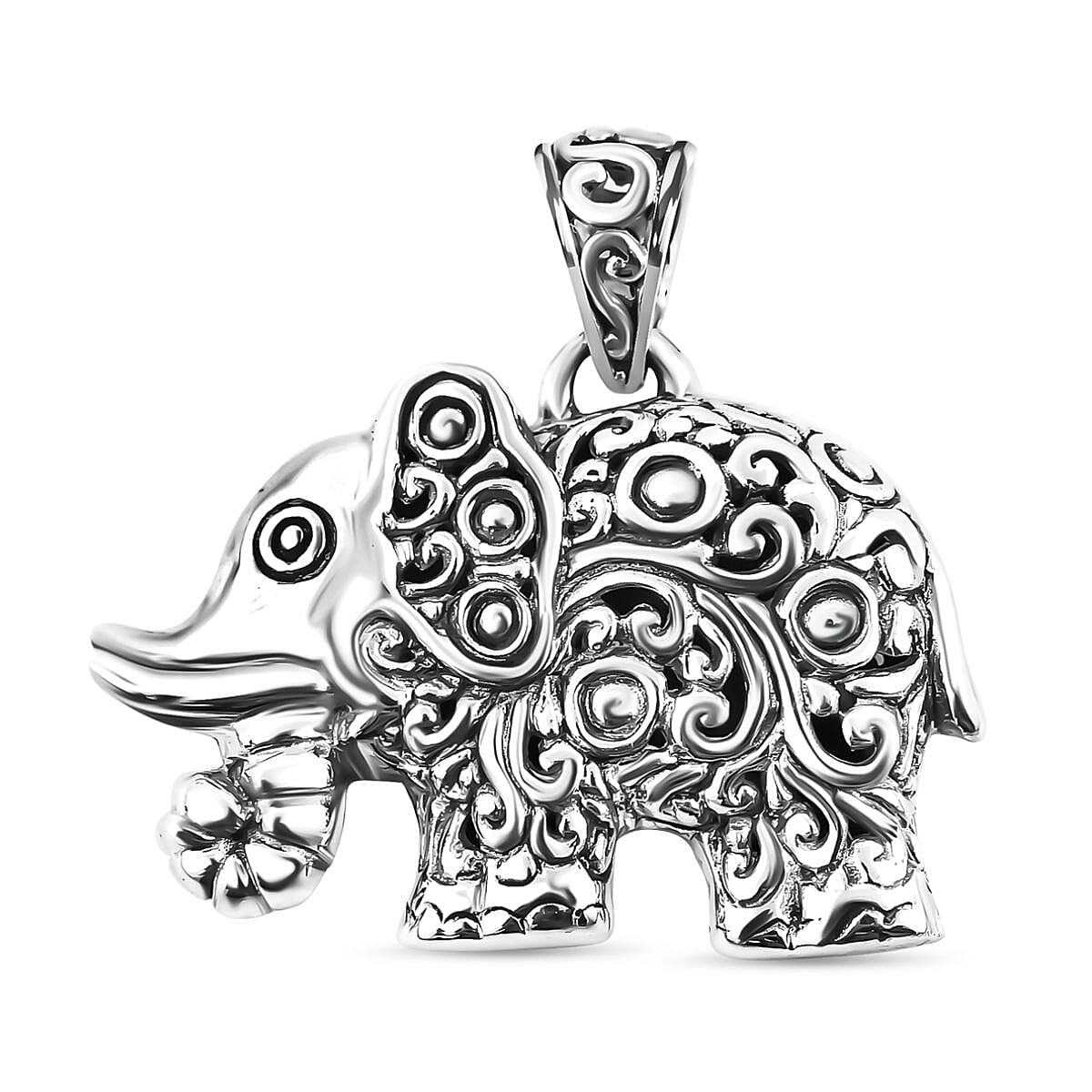 Royal Bali Collection Sterling Silver Handmade- Elephant The symbol of Bali Pendant, Silver Wt. 8.85 Gms