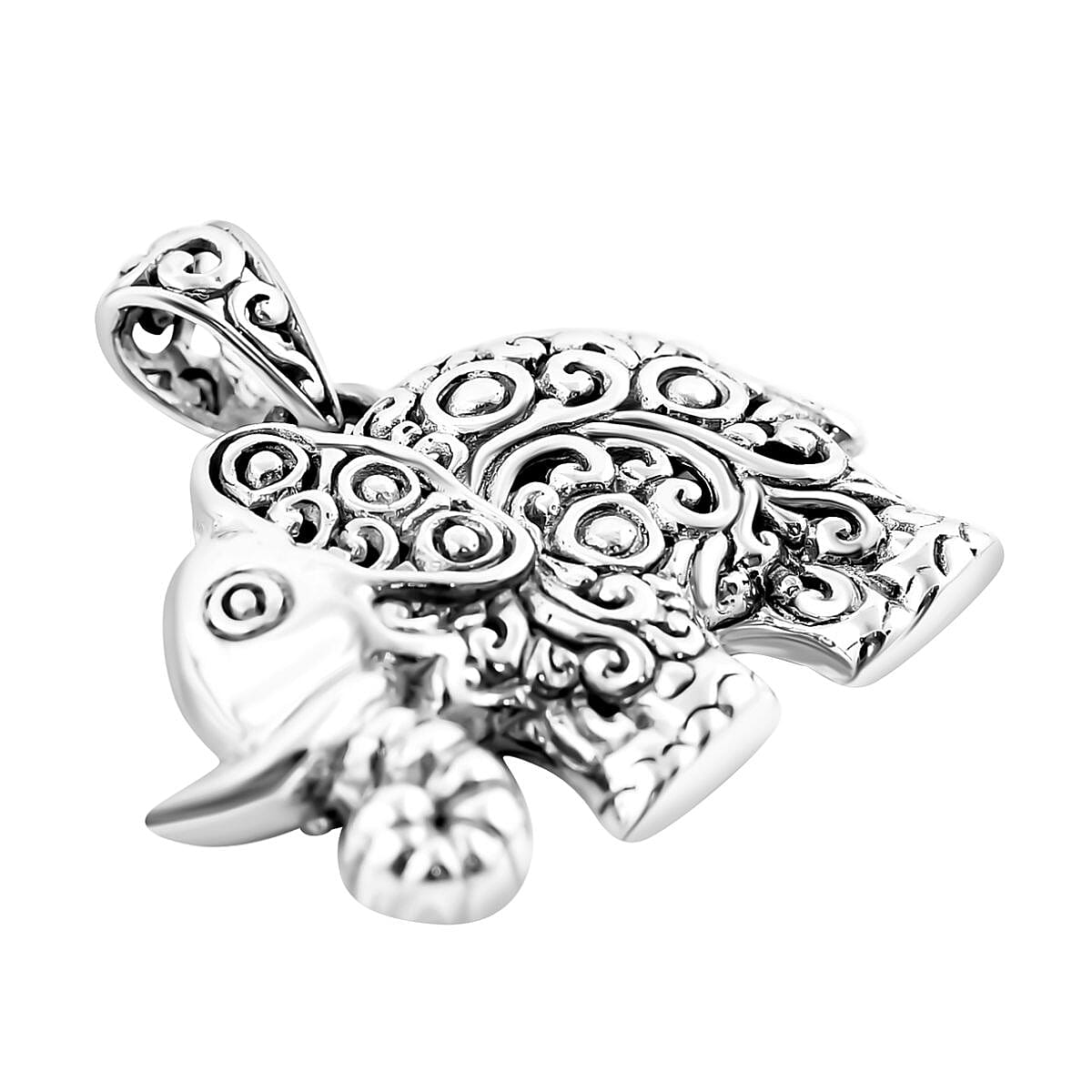 Royal Bali Collection Sterling Silver Handmade- Elephant The symbol of Bali Pendant, Silver Wt. 8.85 Gms