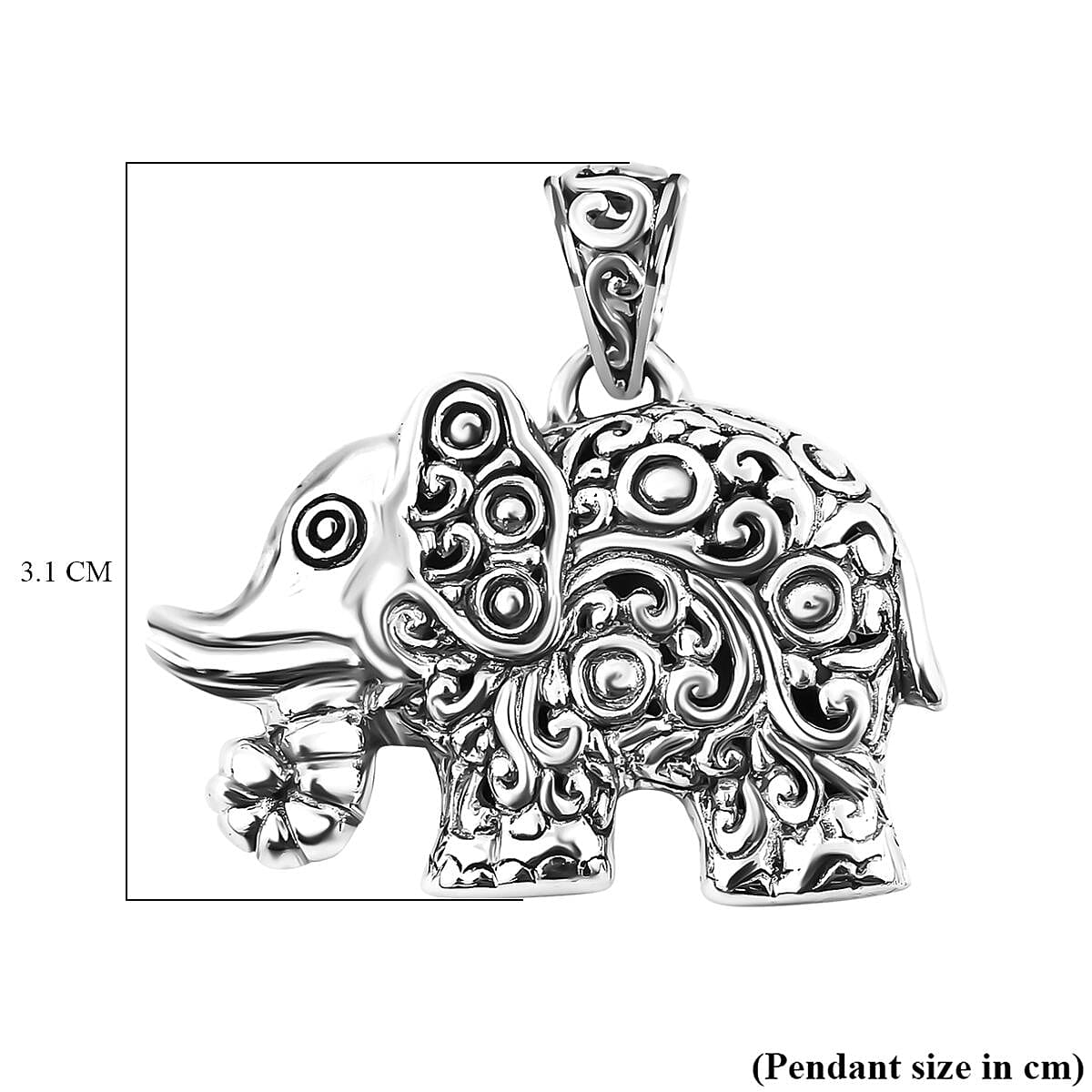 Royal Bali Collection Sterling Silver Handmade- Elephant The symbol of Bali Pendant, Silver Wt. 8.85 Gms
