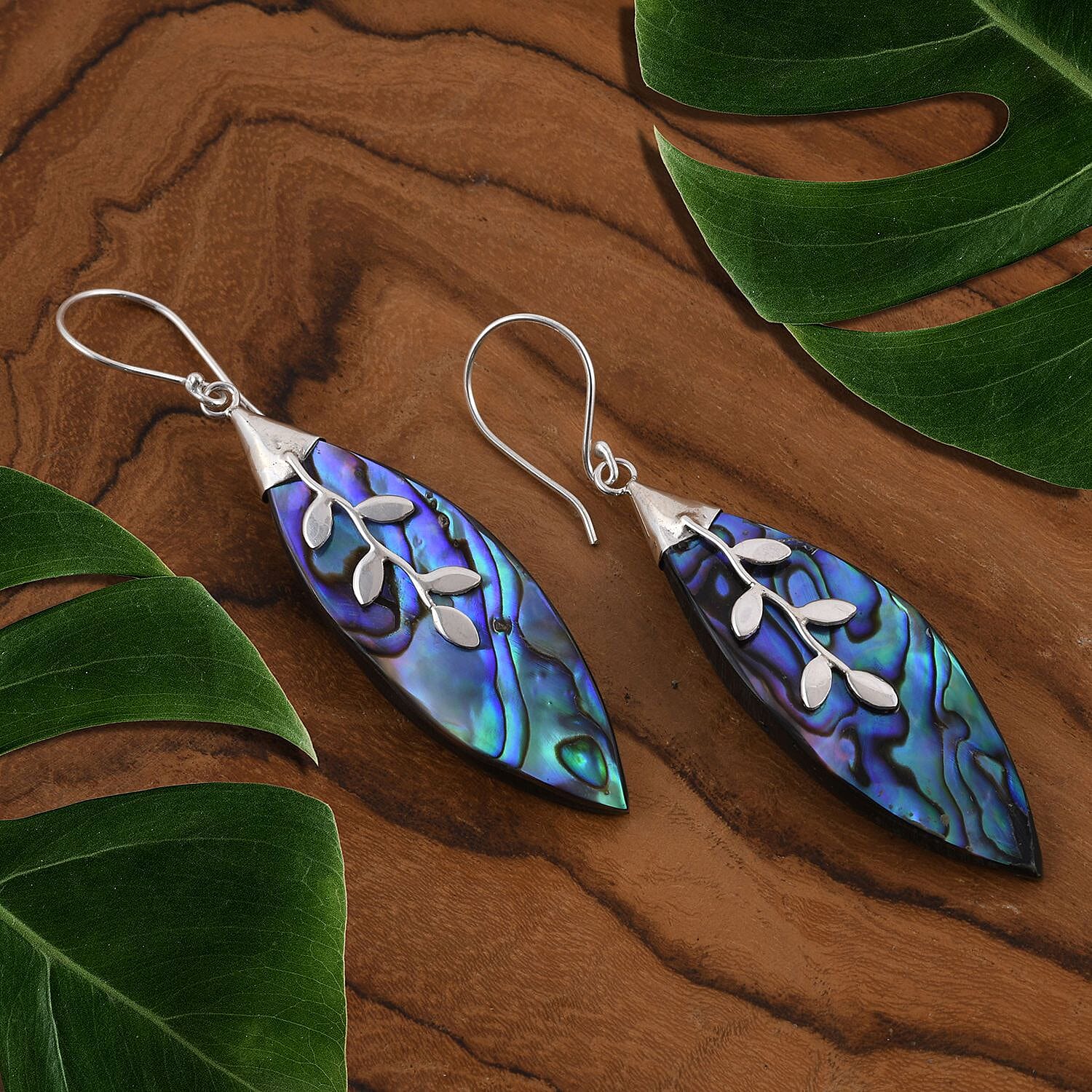Royal Bali - Abalone Shell Dangle Earrings with Hook in Sterling Silver 6.75 Ct.