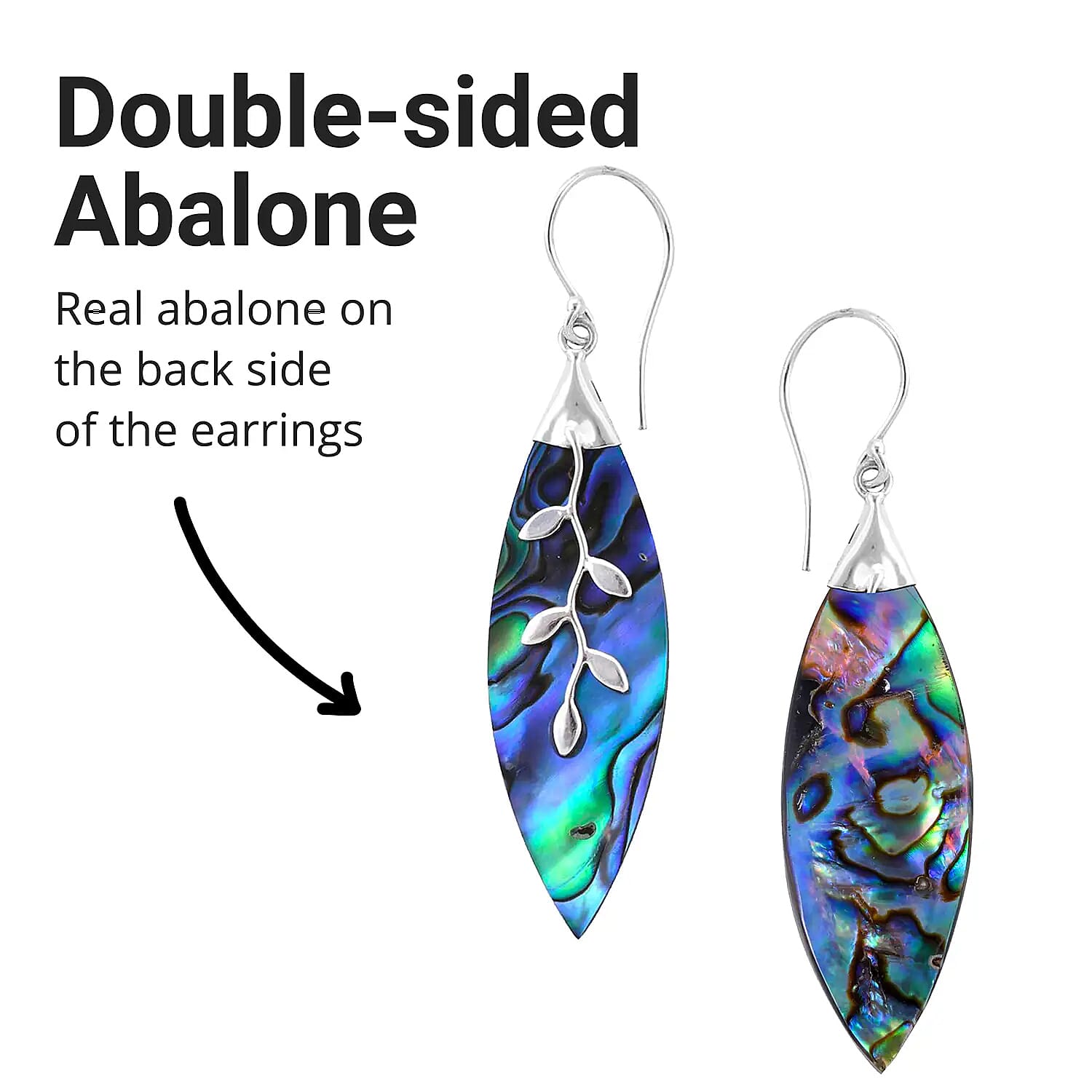 Royal Bali - Abalone Shell Dangle Earrings with Hook in Sterling Silver 6.75 Ct.