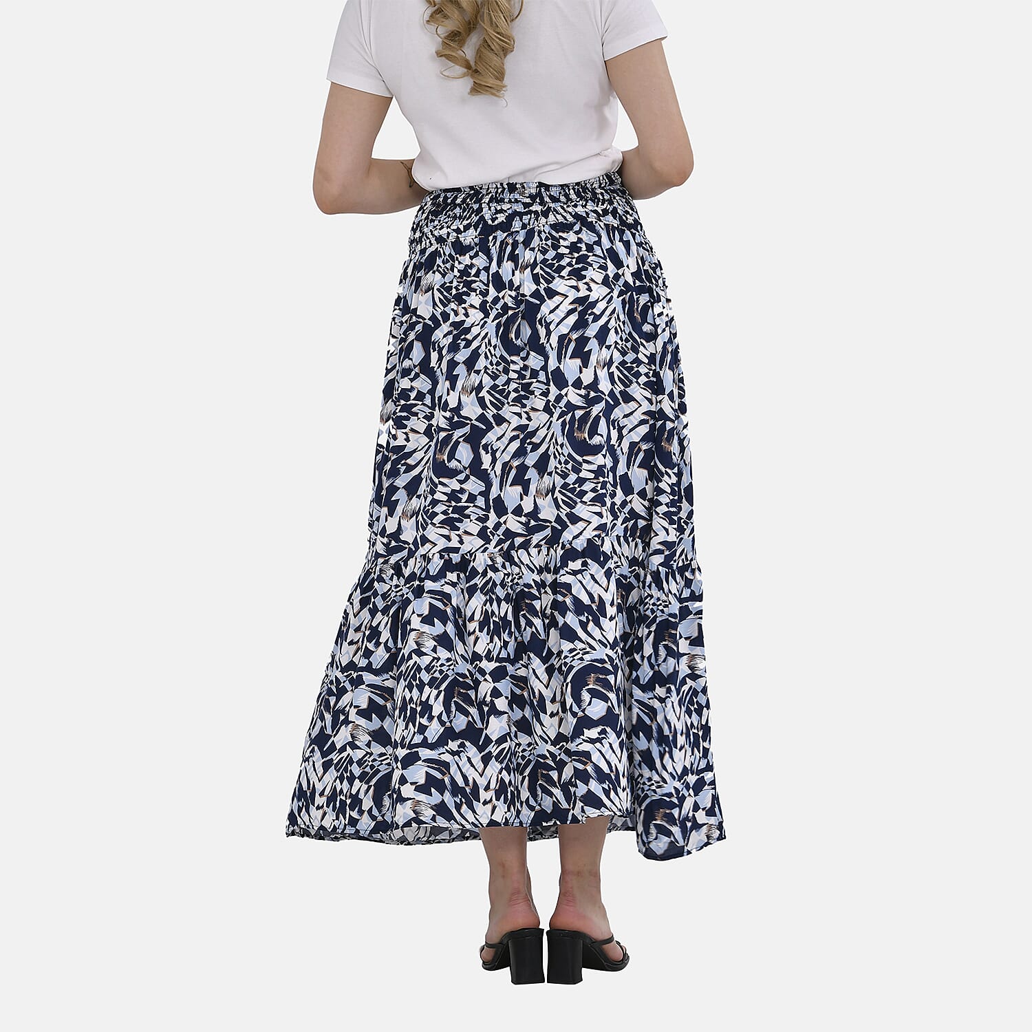 TAMSY 100% Viscose Elastic Waist Summer Floral Pattern Maxi Skirt (One Size) - Blue