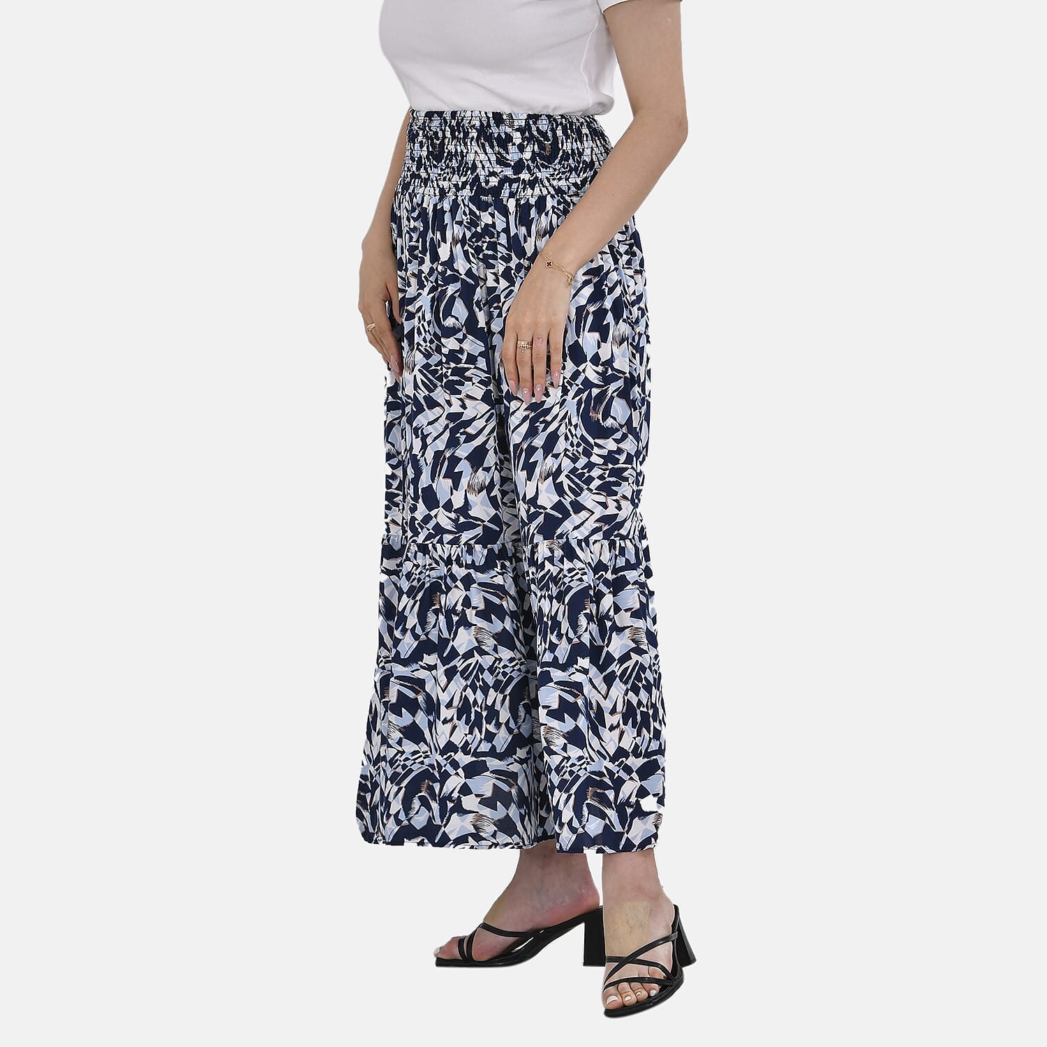 TAMSY 100% Viscose Elastic Waist Summer Floral Pattern Maxi Skirt (One Size) - Blue