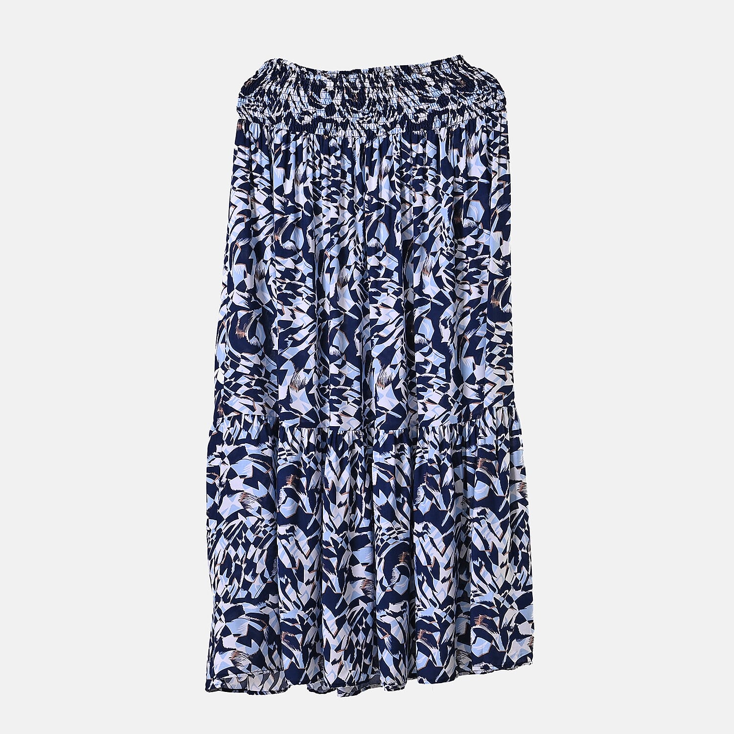TAMSY 100% Viscose Elastic Waist Summer Floral Pattern Maxi Skirt (One Size) - Blue