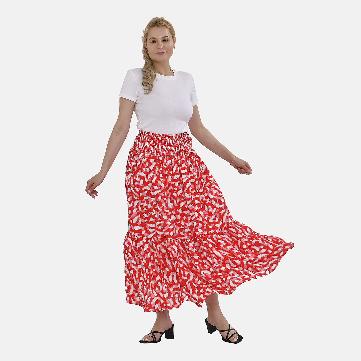 Tamsy-Viscose-Floral-Skirt-Size-91x1-cm-Red-Black