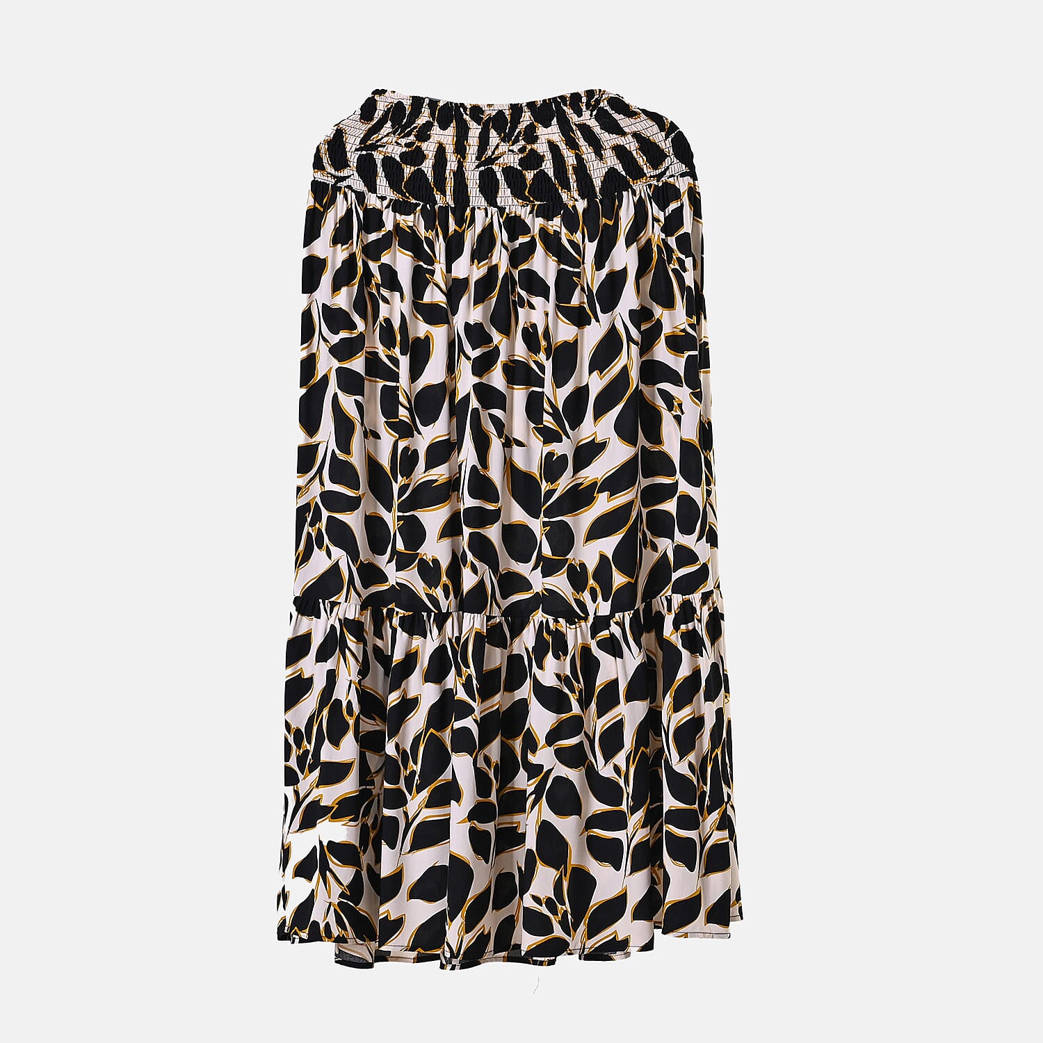 TAMSY 100% Viscose Elastic Waist Summer Floral Pattern Maxi Skirt (One Size) - Black - White