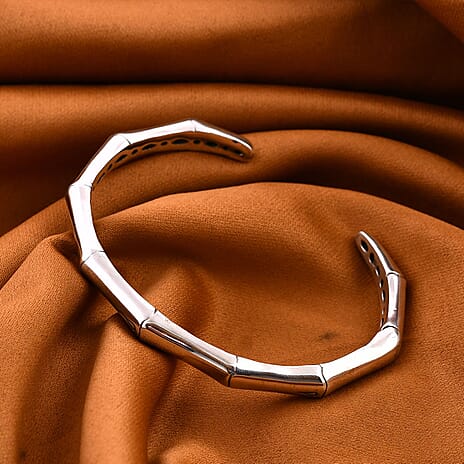 Vicenza Collection Designer Inspired - Sterling Silver Bamboo Bangle, Silver Wt. 25 Gms
