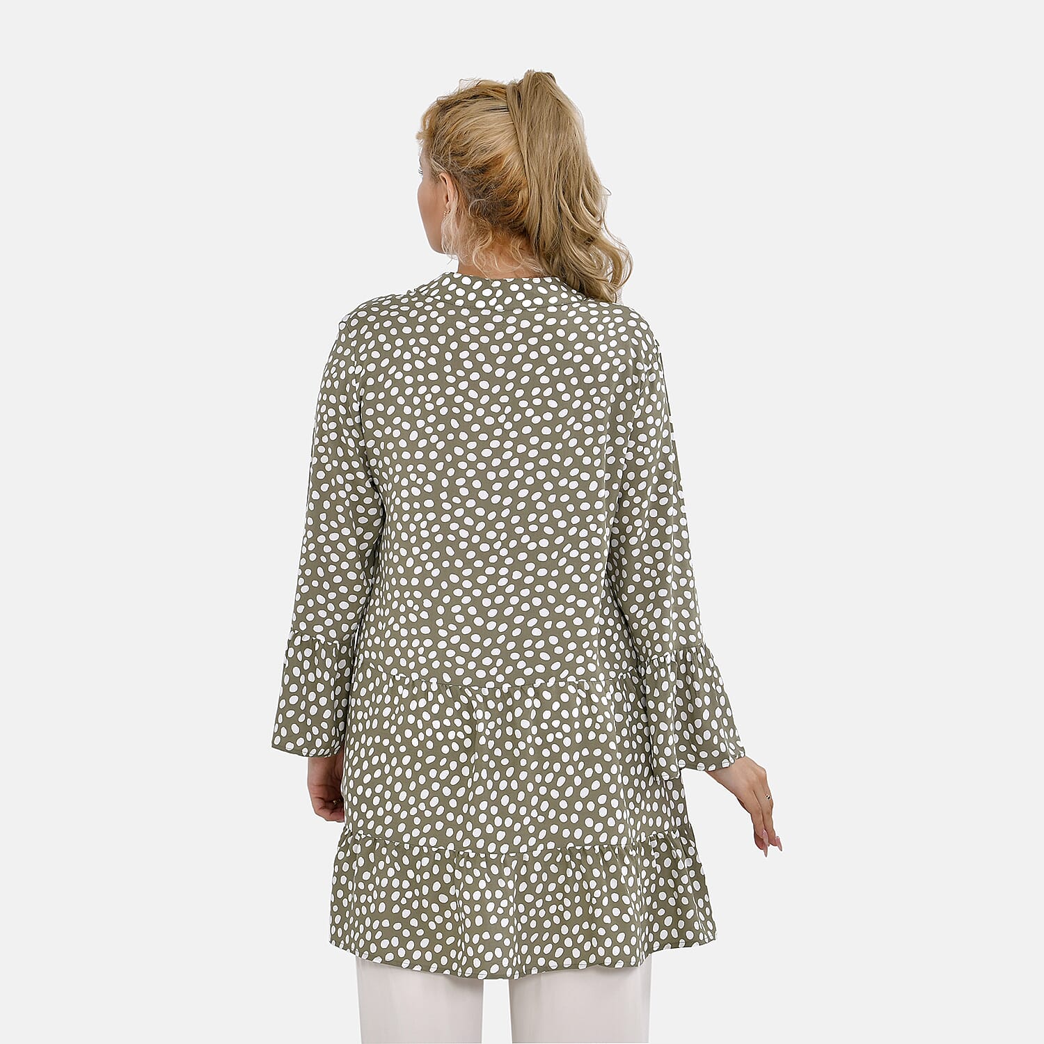 La Marey 100% Viscose Polka Dot Pattern V-Neck Casual Tunic Dress (Size - S-M, 10-14) - Green